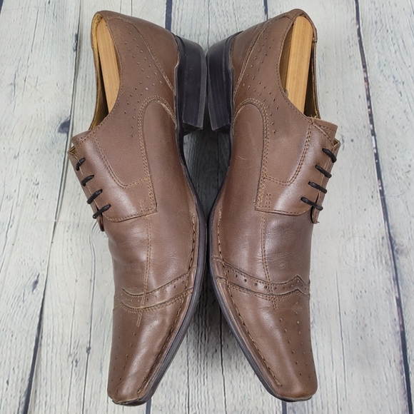 AM SHOE COMPANY | leather lace-up square/snip toe oxford derby shoes - Picture 3 of 13